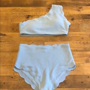 Scalloped light blue high waisted bikini